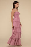 Woven Smocked Top Tiered Cami Maxi Dress-3 Colors