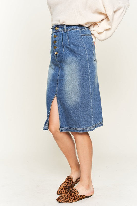 Denim Buttoned Knee Length Skirt