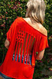 PLUS SIZE SIZE 4TH OF JULY LASER CUT TOP-2 COLORS