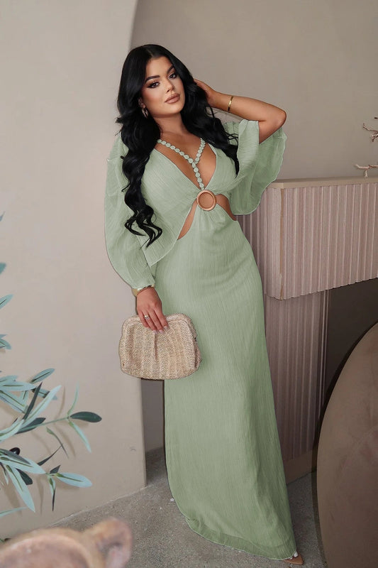 Goddess Glow Caftan Maxi Dress- Green