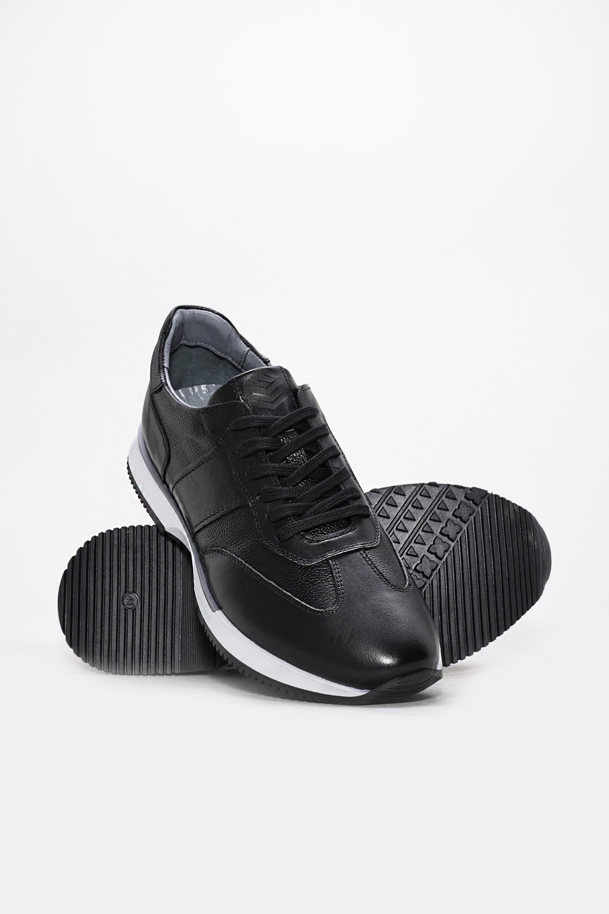 Black Leather Retro Runner Sneakers with White Sole | Wessi