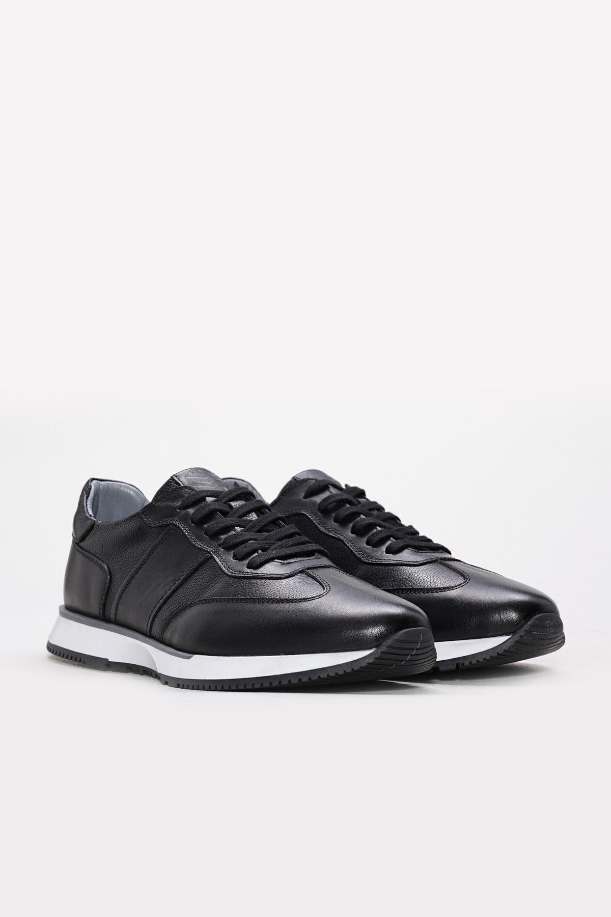 Black Leather Retro Runner Sneakers with White Sole | Wessi