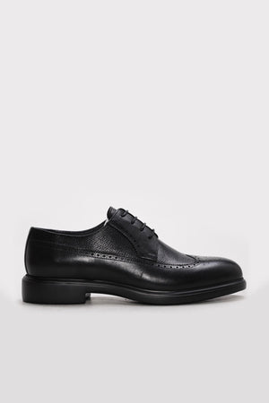 Black Textured Leather Perforated-Toe Dress Shoes for Men | Wessi