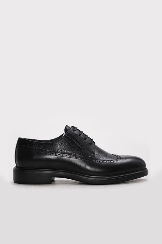 Black Textured Leather Perforated-Toe Dress Shoes for Men | Wessi
