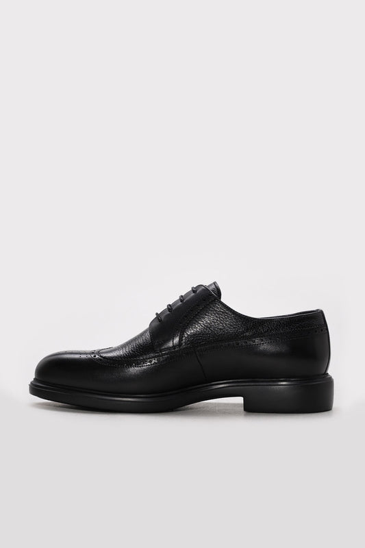 Black Textured Leather Perforated-Toe Dress Shoes for Men | Wessi