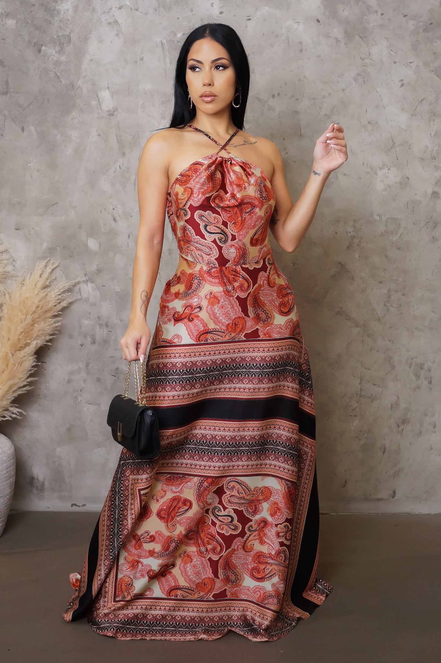 Red Satin Maxi Dress