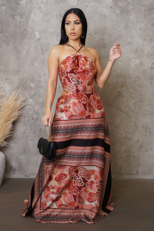 Red Satin Maxi Dress