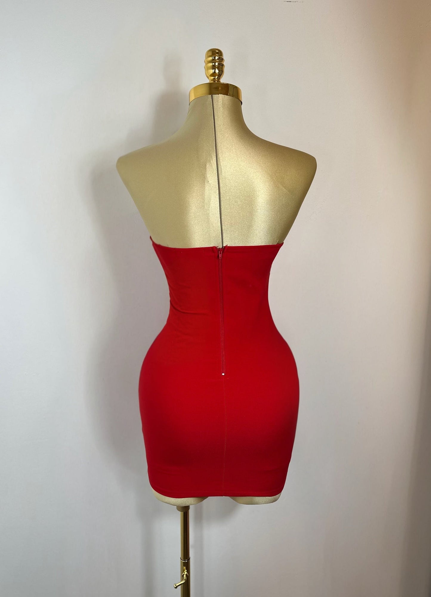 3D Rose & Rhinestone Black Sleeveless Mini Dress- Red