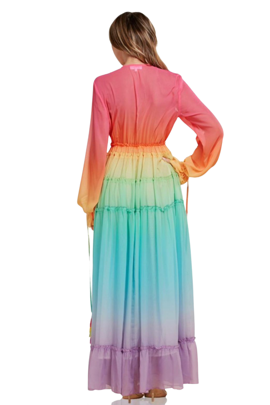 Ombre Chiffon Bubble Sleeve Maxi Dress