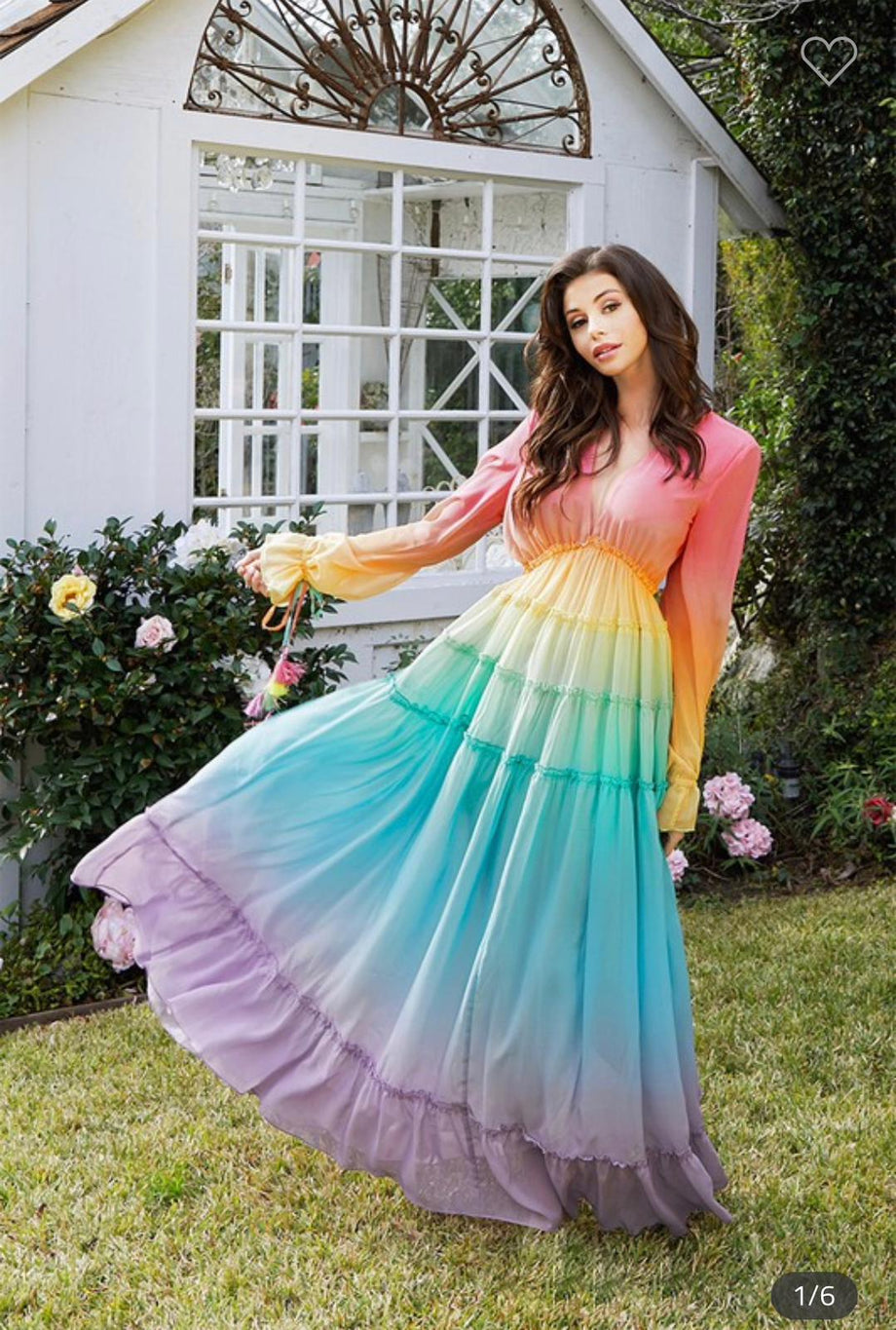 Ombre Chiffon Bubble Sleeve Maxi Dress