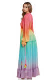 Ombre Chiffon Bubble Sleeve Maxi Dress