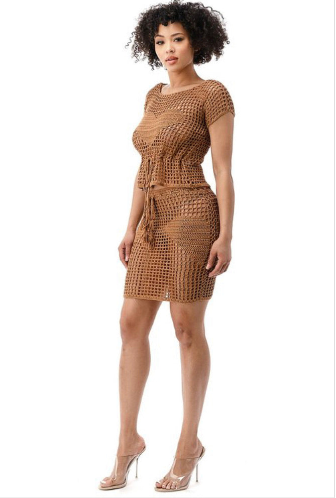 sexy crochet coverup skirt set