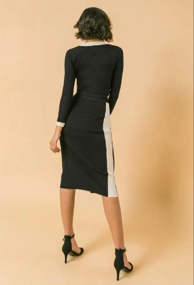 black & white sweater knit skirt set