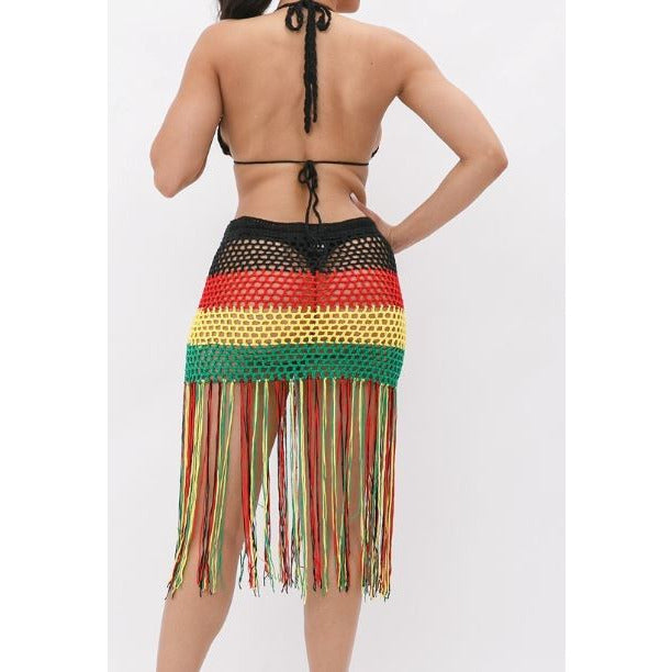 Rasta Reggae Jamaican Crochet Tasseled Swimwear Skirt Set