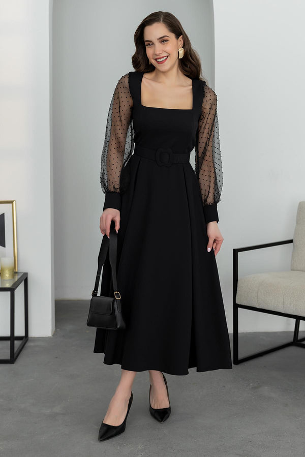 Take Me to Church Belted Midi Dress- Black