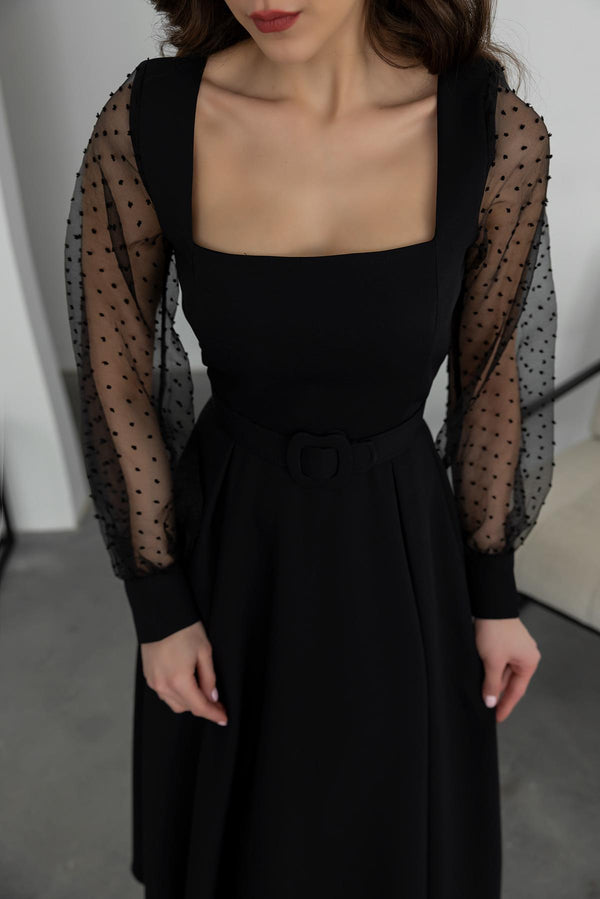 Take Me to Church Belted Midi Dress- Black