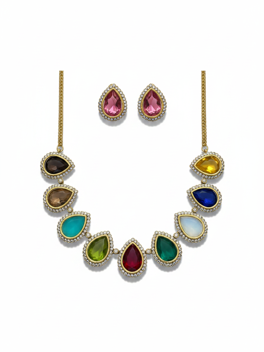 Multi color stone necklace set