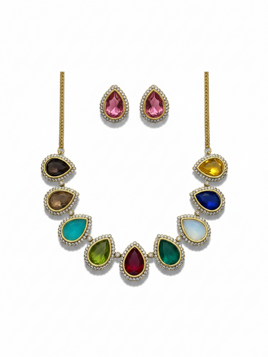 Multi color stone necklace set