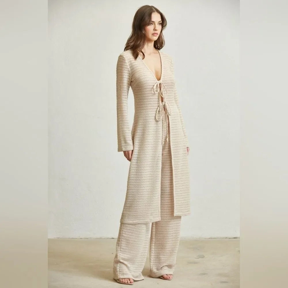 Rich Look Knit Maxi Top & Pants Set- Natural