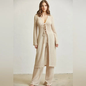 Rich Look Knit Maxi Top & Pants Set- Natural