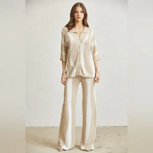 Rich Look Wavy Knit Top & Pants Set- Nude