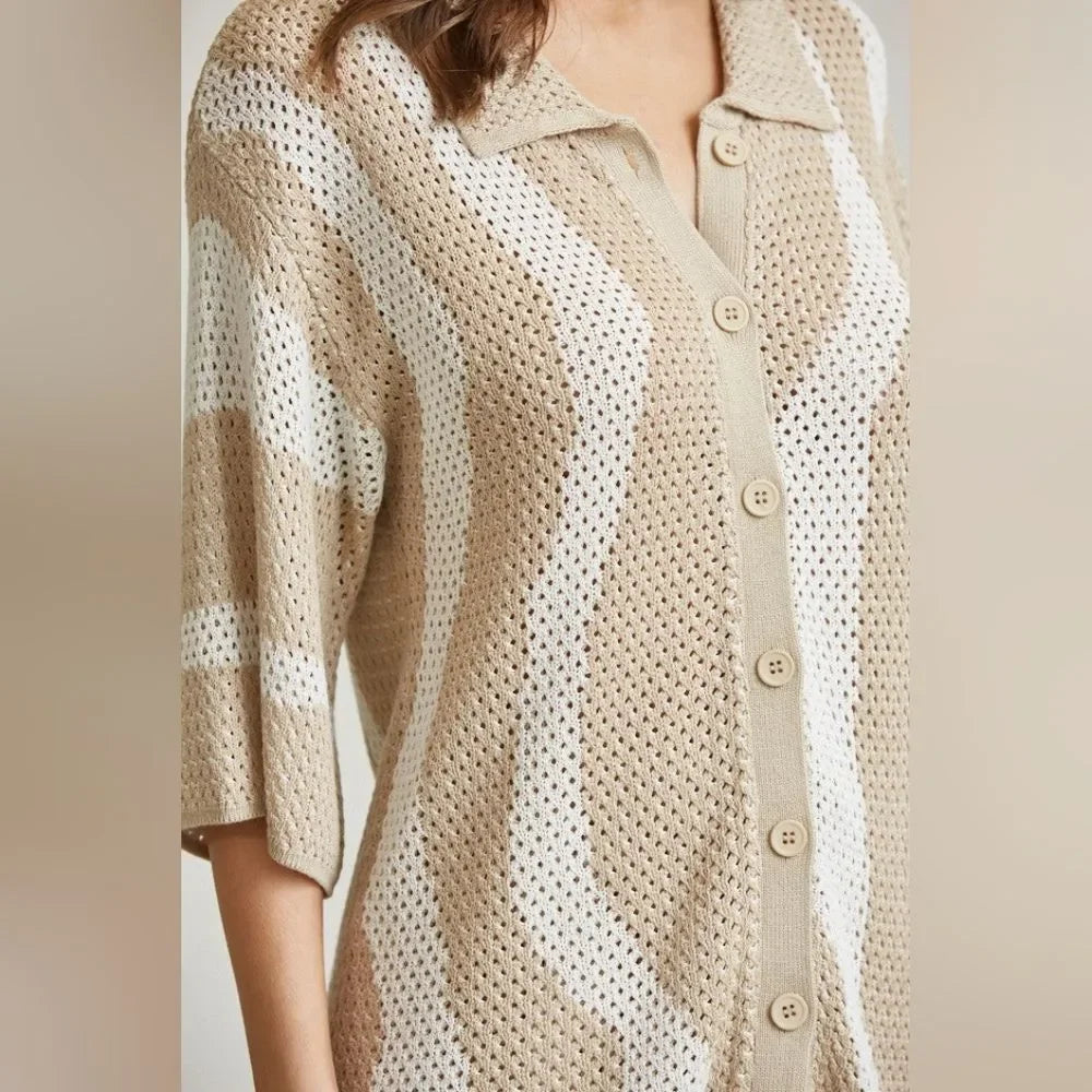 Rich Look Wavy Knit Top & Pants Set- Nude