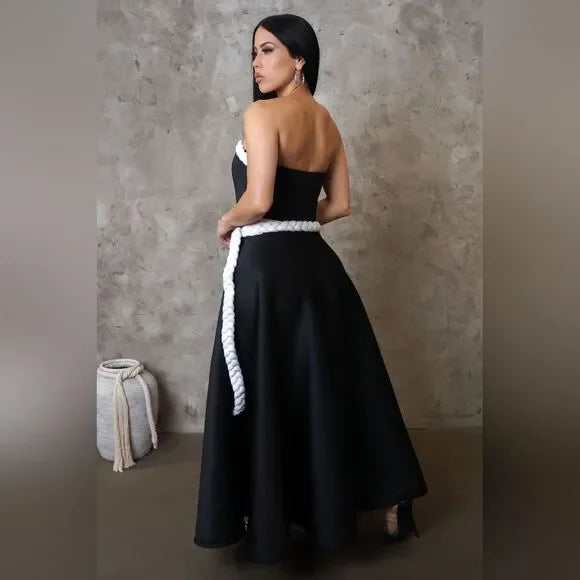 Solid Black & White Roped Maxi Skirt Set