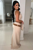 Nude Belted Maxi Dress