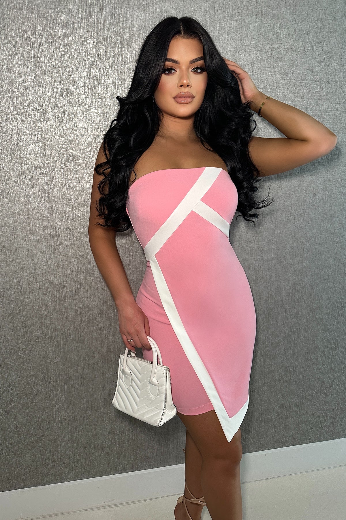 Color Block Contrast Tube Mini Dress