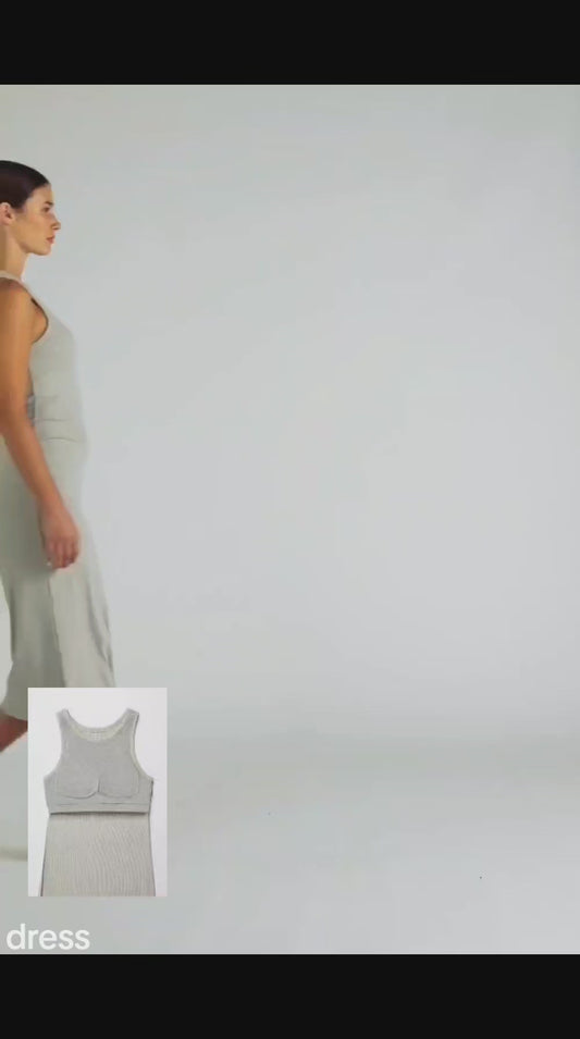 Comfort Collection: Ribbed Sleeveless Built In Bra Dress- Black/Cinnamon/Grey