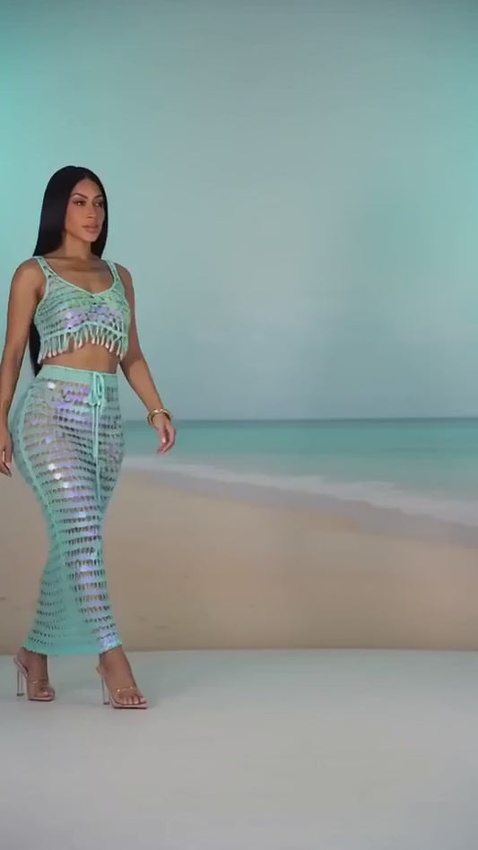 Mint Oasis Swimwear Coverup Skirt Set- Mint