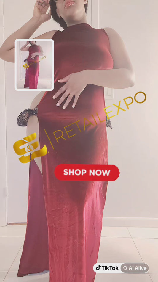 Sexy Red Over the Top Velvet Ribbon Tied Maxi Dress/Lingerie