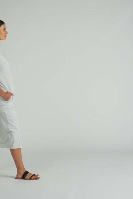 Comfort Collection: Cotton T-Shirt Midi Dress- Black/Chocolate/Grey