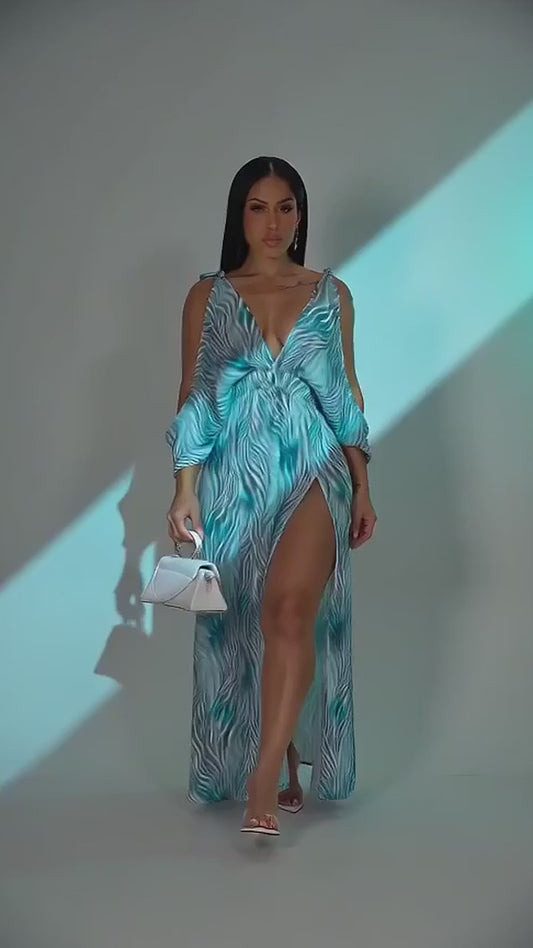Zebra Striped Dress in Teal