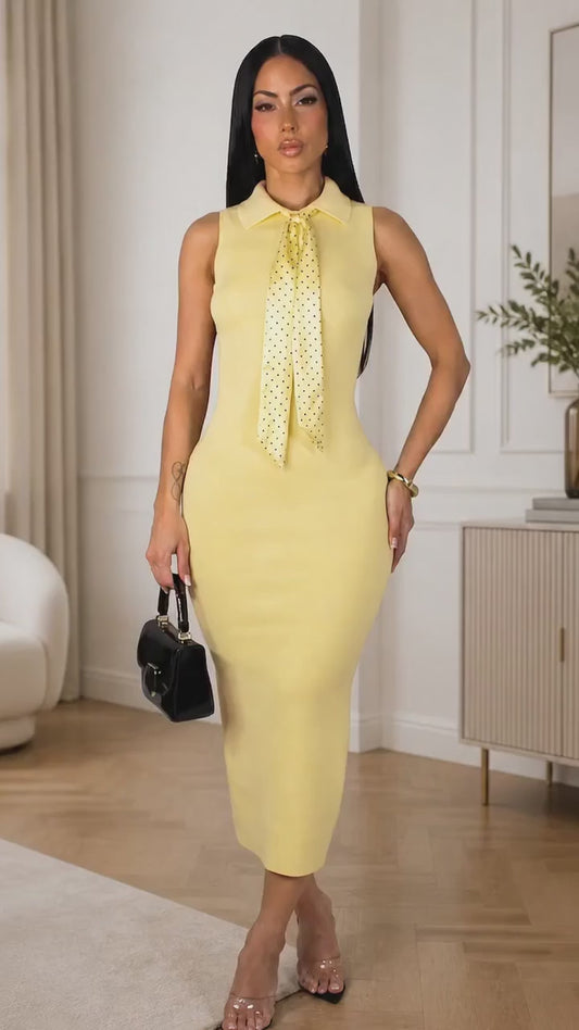 Chique Dress w/ Neck Tie- Yellow