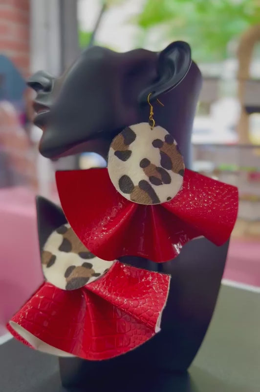 Oversized Statement Leopard And Red Ruffle Earrings (PRE-ORDER)