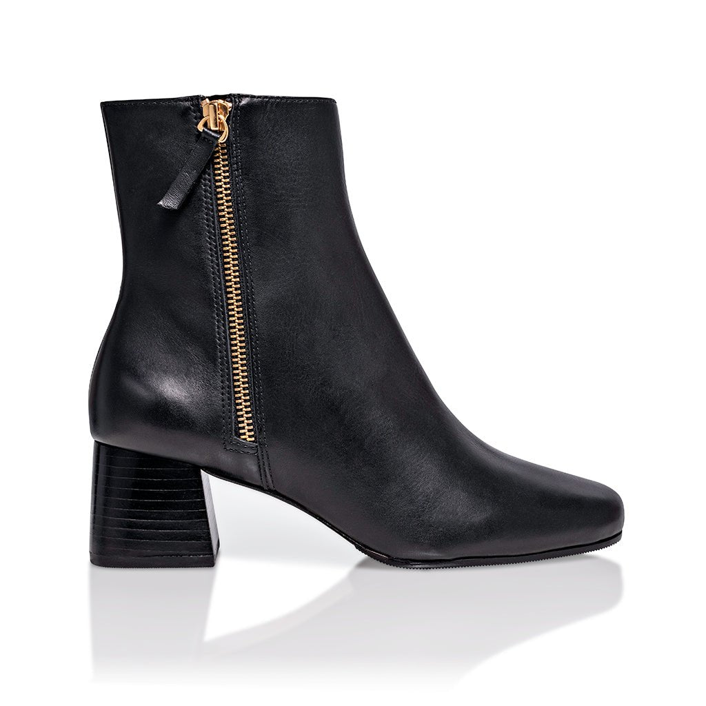 Arina Dress Ankle Bootie with a Block Heel in Black Leather