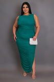 Plus Size Rhinestone Ruched Midi Dress