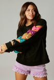 French Terry Sequin Multicolor Bow Sweatshirt- Black