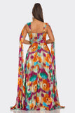 Floral Print Cape Maxi Dress