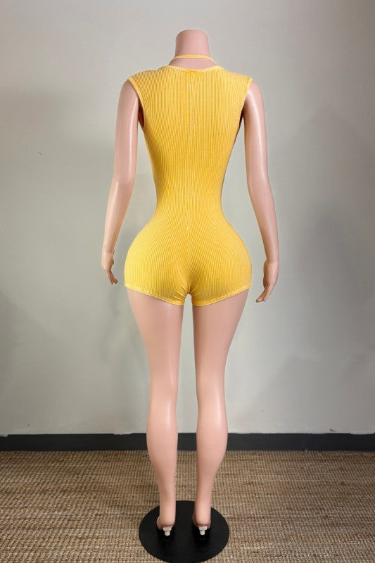 Ribbed Solid Romper- Yellow