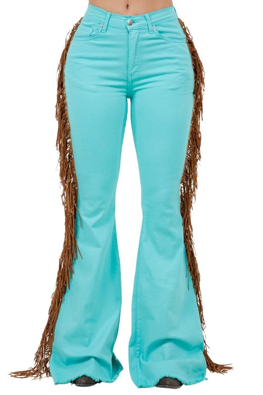 Texas Sun Fringe Jean Turquoise - Inseam 34