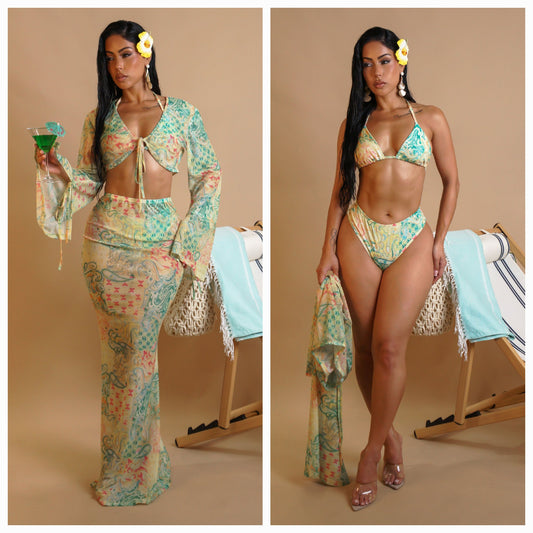 On The Beach Bikini & Skirt & Top Swimwear 4-Piece Set