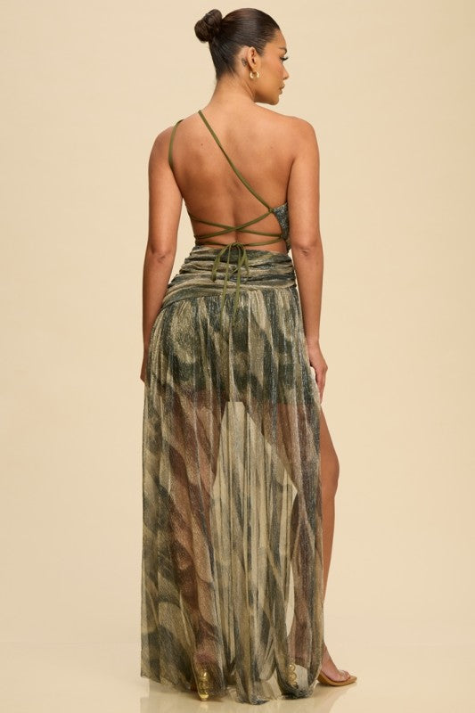 Young Love Metallic Dress- Olive