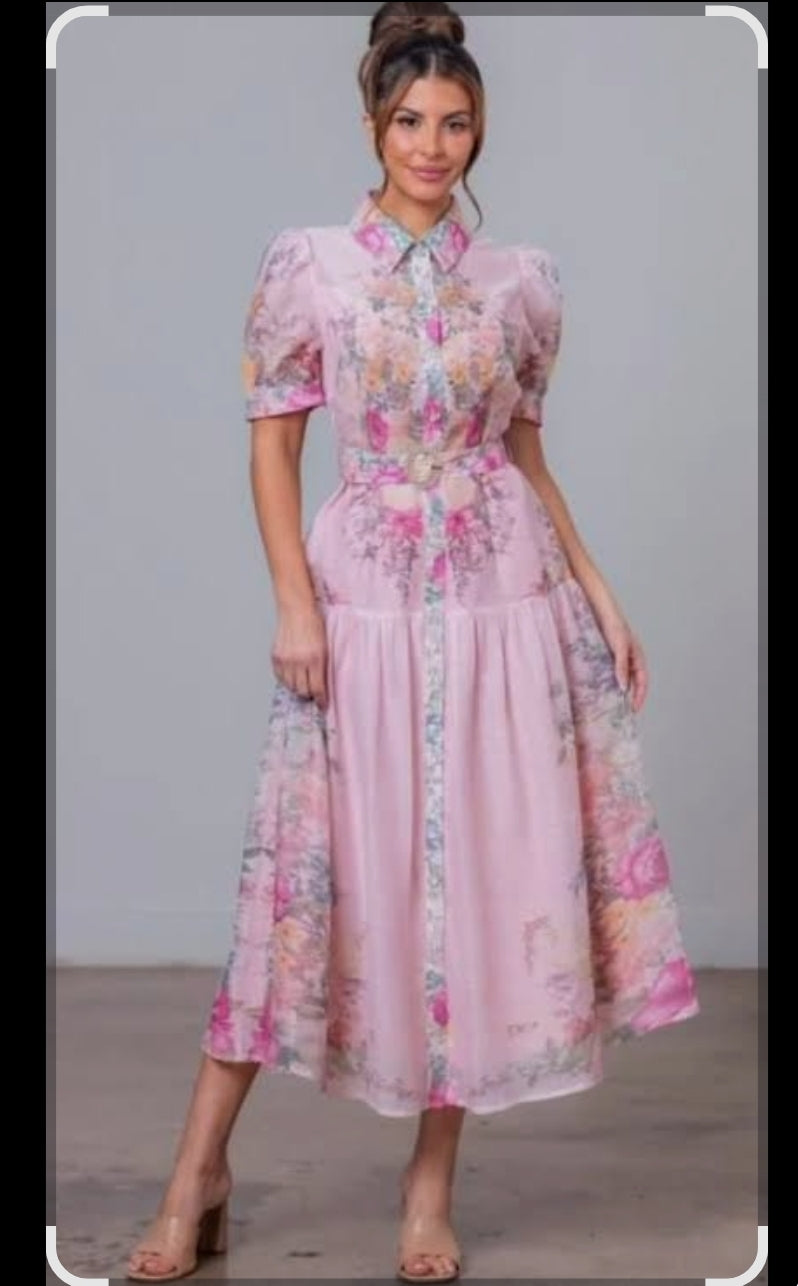 Escape With Me Belted Midi Dress- Pink