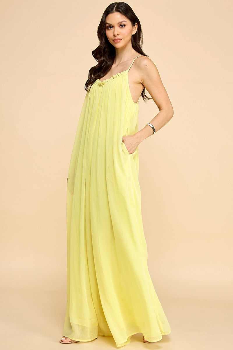 Loose Chiffon Jumpsuit- Yellow