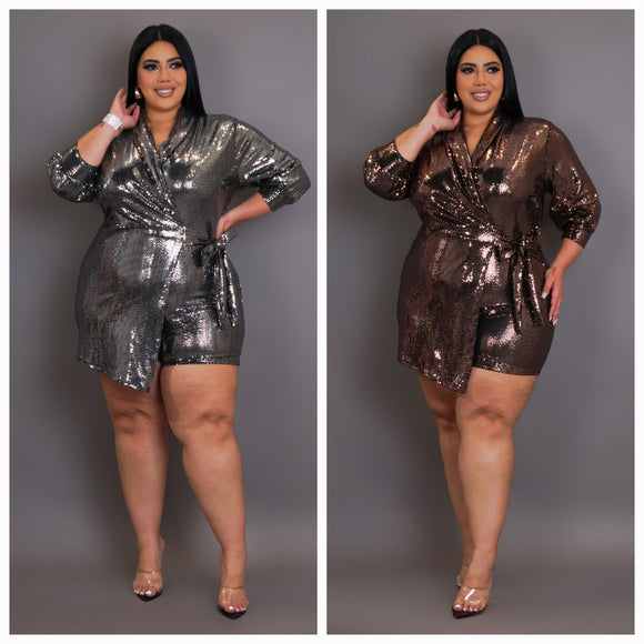 Plus Size Sequin Wrap Romper