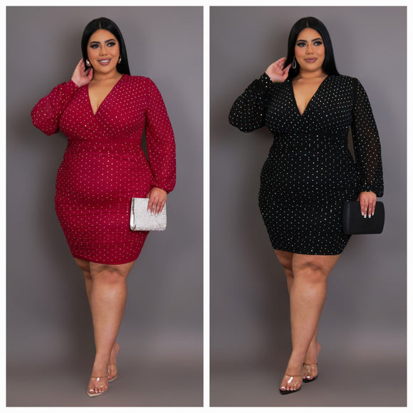 Plus Size Rhinestone Mini Dress