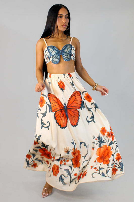 Butterfly Imprint Skirt Set