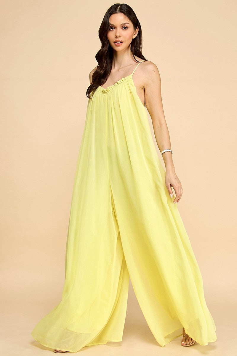 Loose Chiffon Jumpsuit- Yellow